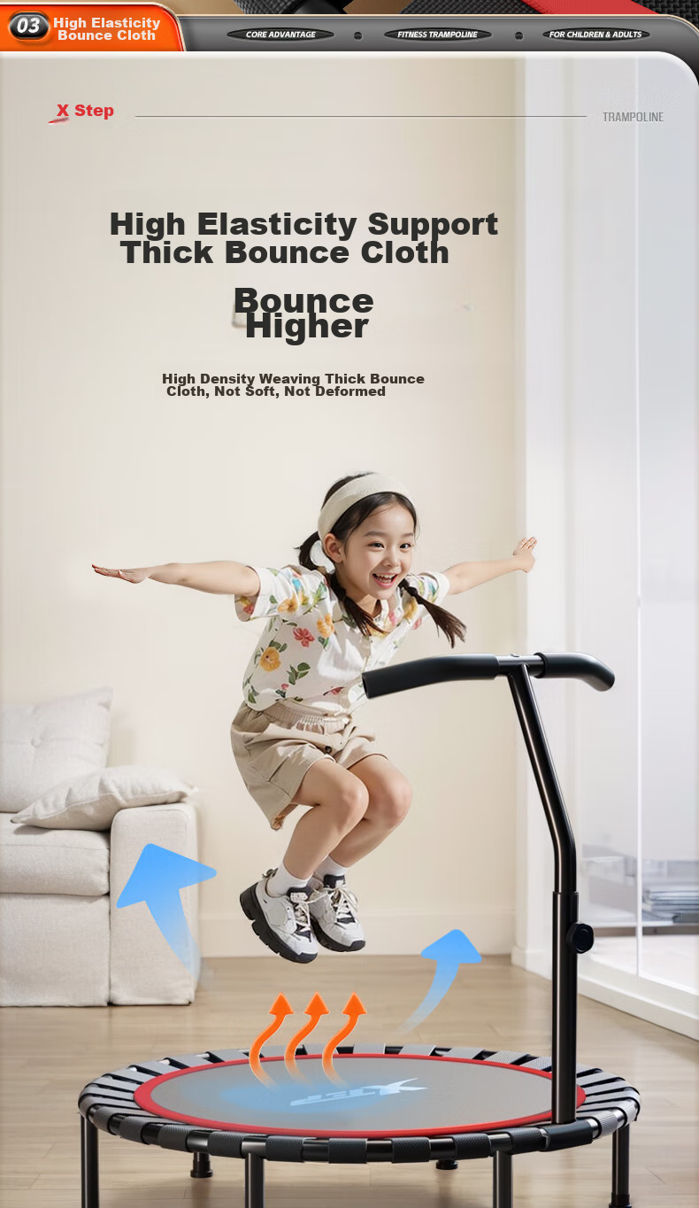 XTEP Trampoline for Home Use, Foldable Children's And Adult's Family Fitness Trampoline with Handrails, Baby Bouncing Training Exercise Indoor Play Equipment 6