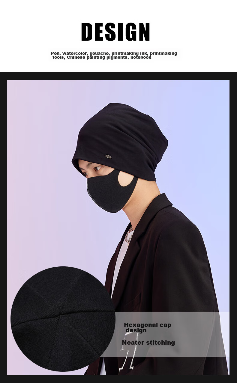 CACUSS Men's Hat, Spring And Autumn Thin Cotton Balaclava, Air Conditioning Sleeping Warm Maternity Cap, Black Medium 5