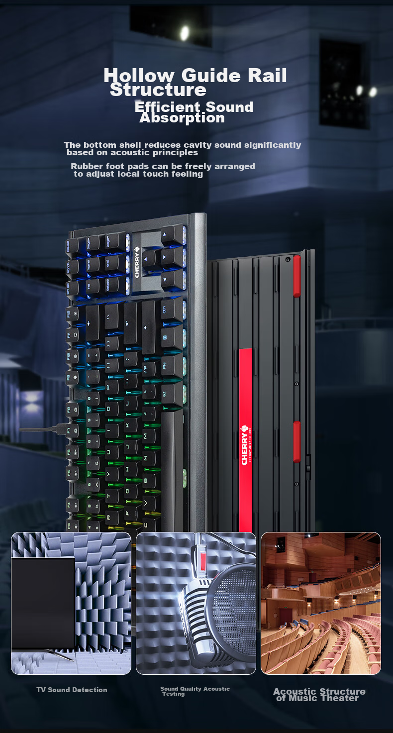CHERRY MX1.1 Black Obsidian Aurora Mechanical Keyboard, 87 Keys, Gaming Keyboard, Wired Keyboard, Floating Design without Steel Structure, RGB Lighting Effects, Black Red Switches 7