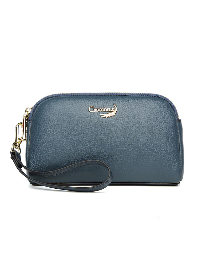 CROCODILE Goddess Festival Double Zipper Top-Grain Leather Wristlet, Women's Clutch Bag, Simple Long Wallet T2008 Black 6