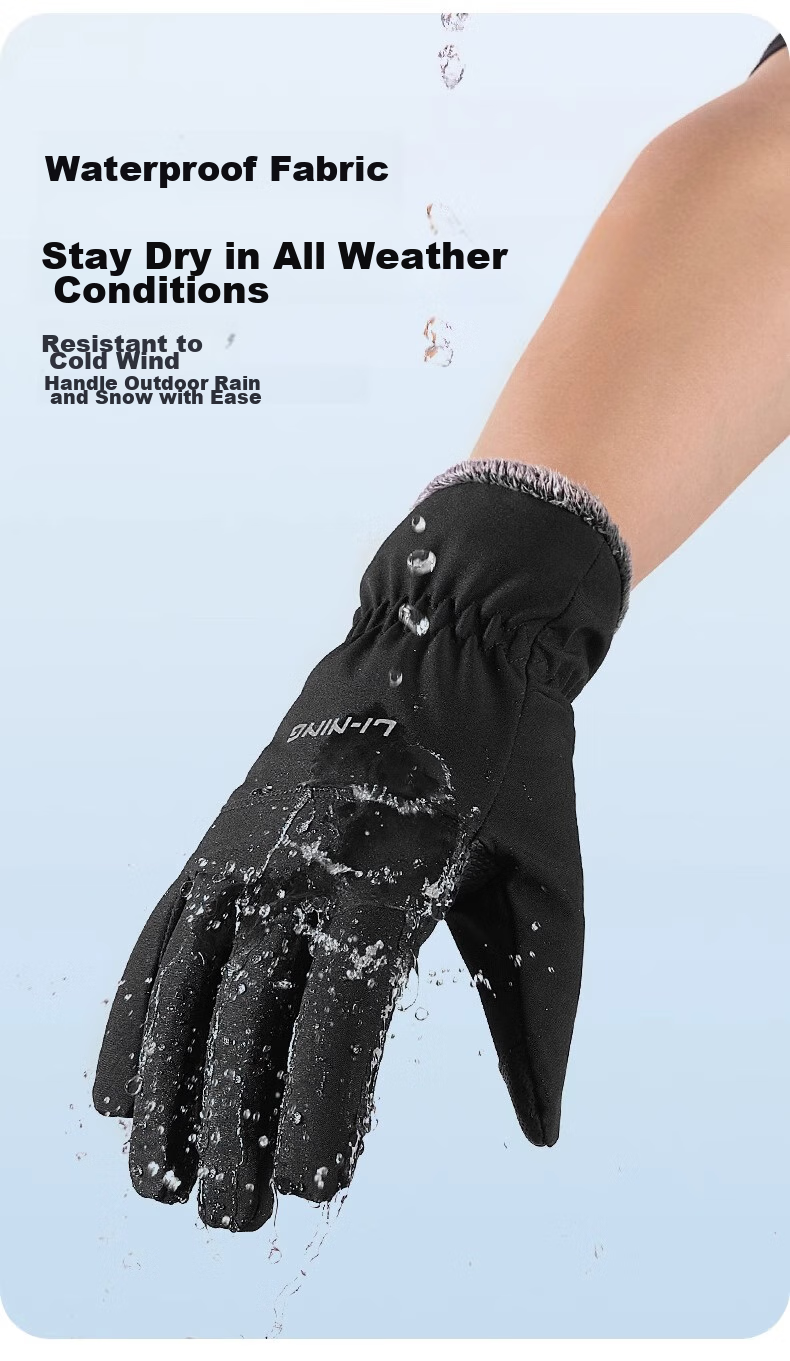 Li-Ning Cycling Gloves, Winter Men's Warm Thickened Cold-Proof Ski Gloves, Electric Bike Motorcycle Gloves, Windproof And Frost-Resistant 11
