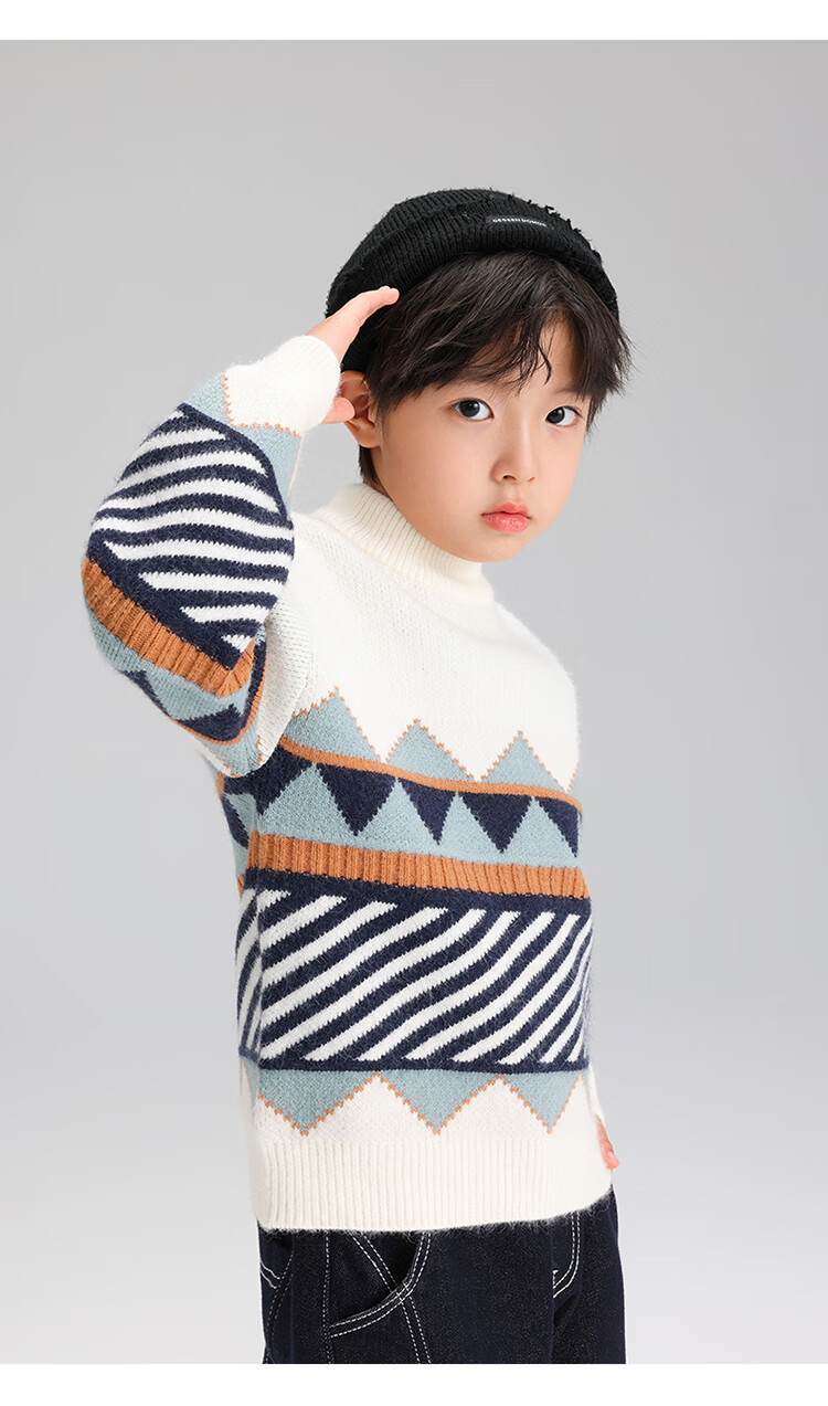 Zuoxi Boys' Sweater, Children's Thickened Autumn And Winter 2025 New Style, Boys' Knitted Sweater, Winter Pullover, Navy Blue, Size 160 24