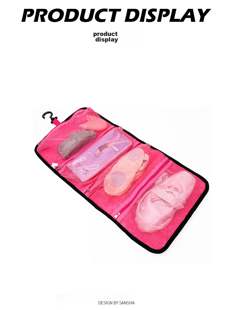 Sansha Dance Shoe Storage Bag, Makeup Bag Toiletry Bag, Portable Large Capacity Hanging Foldable Bag, Peach Pink Color 5