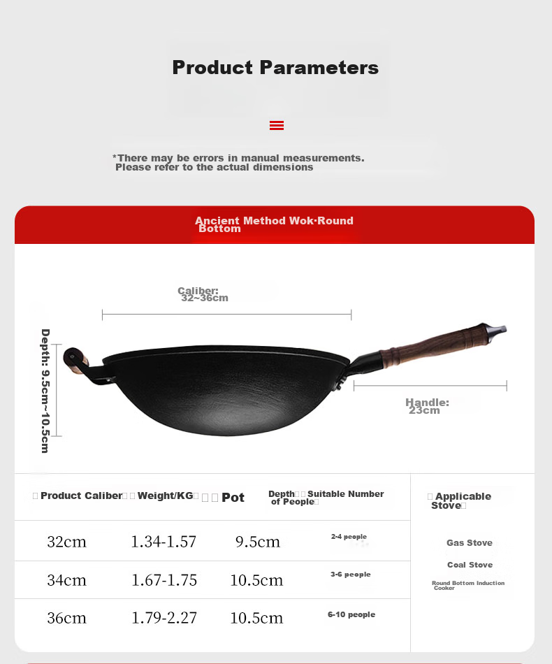 Wang Yuan Ji Cast Iron Frying Pan 36cm Non-Stick Nitride Iron Wok for Gas Stove Household Cooking 9
