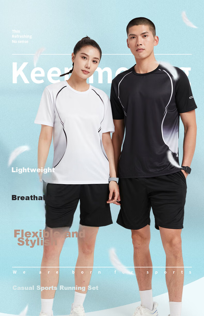 BURUITE Ice Silk Sports Set for Men, Badminton Outfit, Fitness Quick-Dry Summer Table Tennis T-Shirt, Tennis Clothes, Running Jersey 1