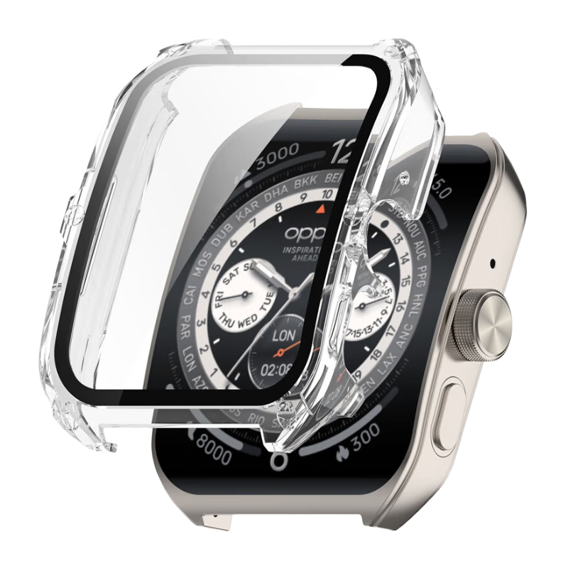 KMaxAI Compatible with OPPO Watch 4 Pro Protective Film + Case, Integrated Full Protection Cover for Watch Face + Screen Protector, Anti-Scratch, Anti-Fingerprint, Shockproof Hard Shell Tempered Glass Film, Transparent