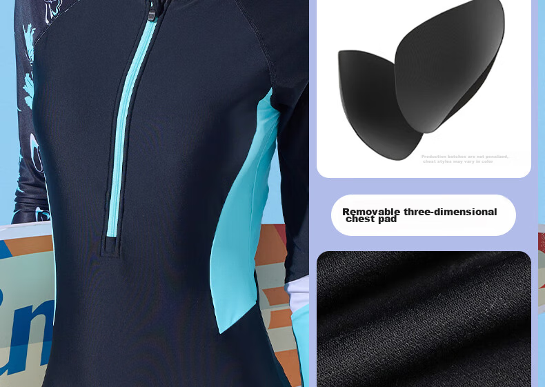 Li-Ning Women's One-Piece Swimsuit, Square Leg, Long Sleeve, Sun Protection, Conservative, Contrasting Colors, Slim Fit, Hot Spring Swimwear, 492 Black Blue, L 10