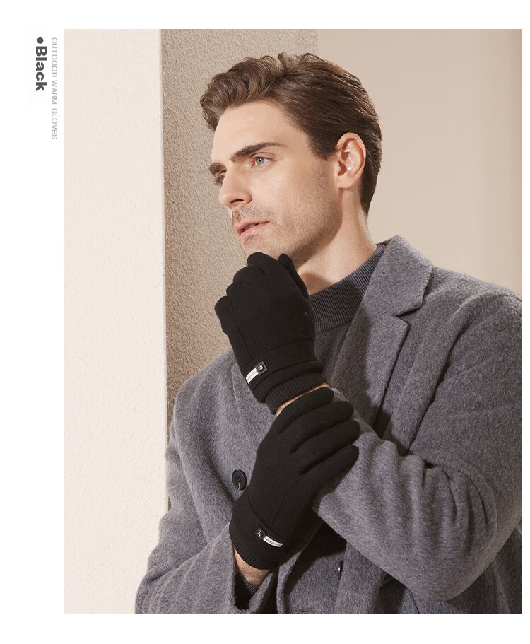 Hengyuanxiang Men's Wool Gloves, Autumn And Winter Warm Windproof Cold-Resistant, Suitable for Cycling And Driving, Fleece-Lined Thickened Touchscreen Compatible Winter Gloves 9