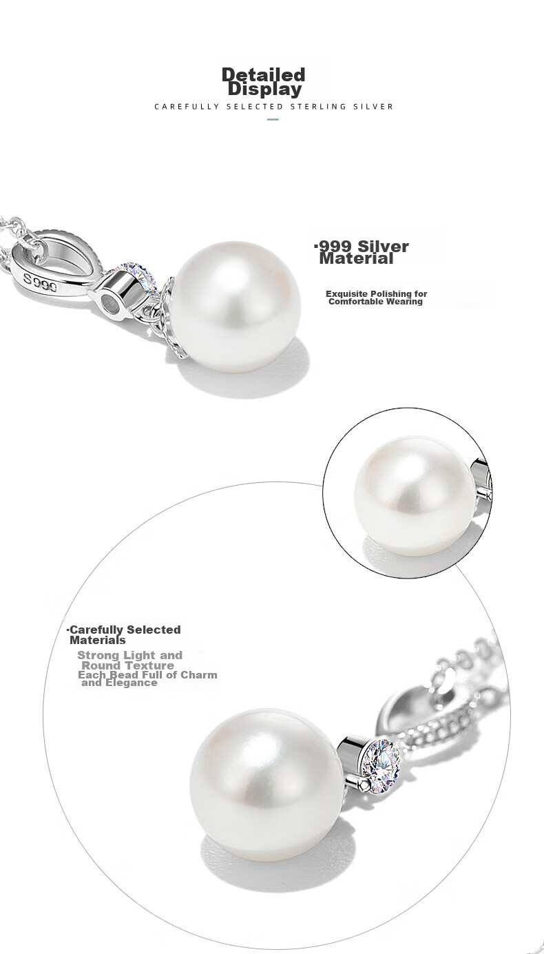 Qlady Sterling Silver Freshwater Pearl Necklace for Women, Collarbone Chain Elegant Silver Pendant Birthday Valentine's Day Gift for Wife Girlfriend 6