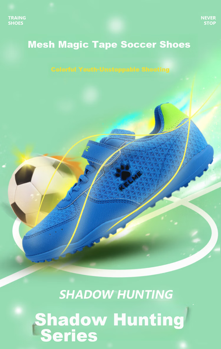 KELME Youth Soccer Shoes, Breathable Mesh, Velcro Strapless, TF Turf Studs, Student Football Boots, Orange/yellow, Size 32 1