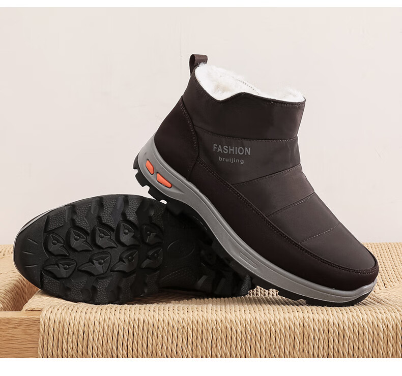 Ankang Winter Pure Wool Warm Men's Old Beijing Cloth Shoes, Thickened Waterproof Dad High-Top Cotton Boots 23503, Coffee Color, Size 38 12