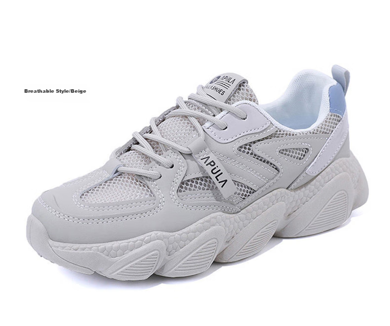 CARTELO Women's Chunky Sneakers, Spring Sports Casual Shoes, Lightweight Mesh Running Shoes for Women, 1173 Beige, Size 38 32