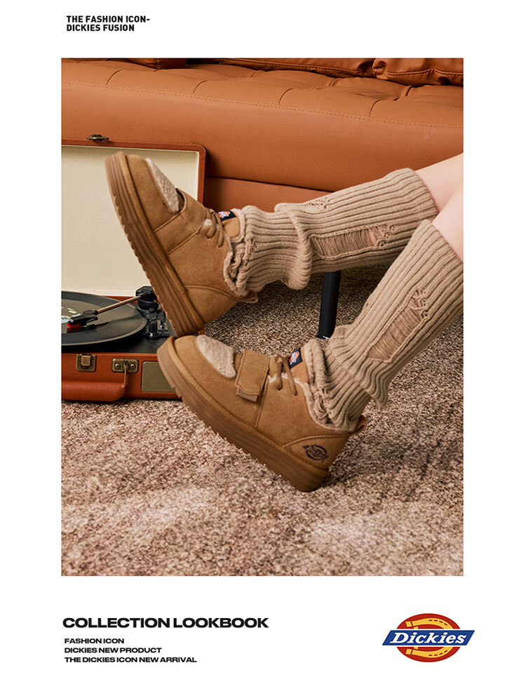 Dickies Women's Snow Boots, Comfortable Casual Flat Shoes, Fleece-Lined Thick Cotton Shoes, Yellow-Brown, Size 35 10
