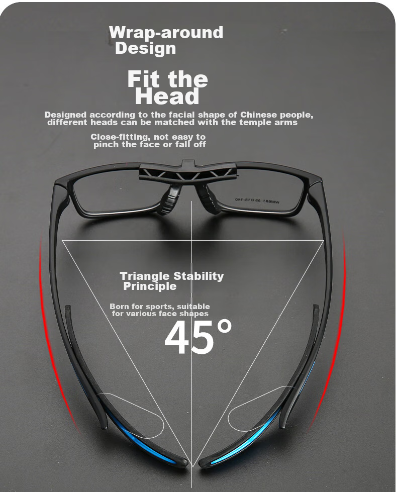 Cuntiandaofu Basketball Glasses, Anti-Blue Light Glasses, Outdoor Sports Protective Goggles, Non-Prescription Glasses, Black Frame with Blue Temple + Sports Nose Pads 9