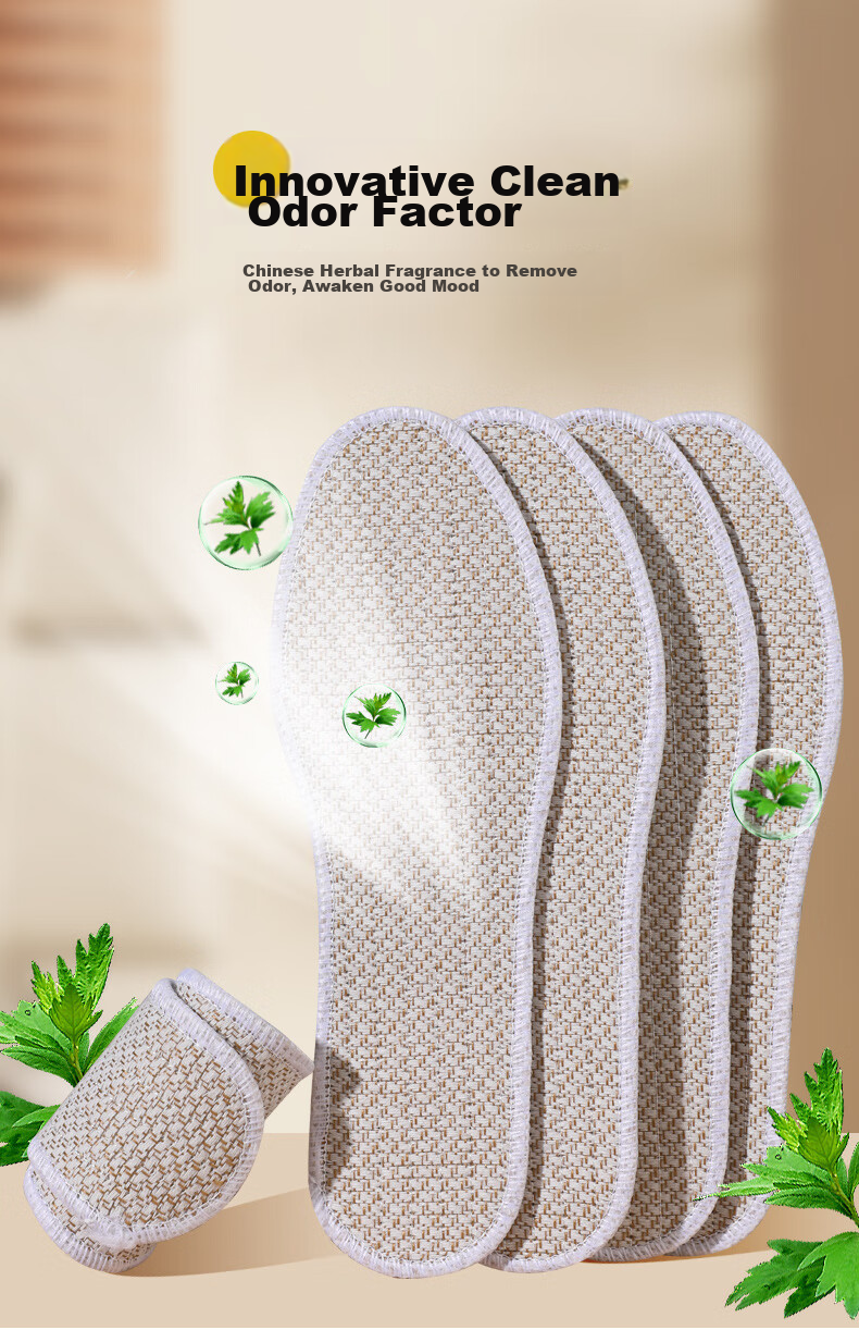 FOOTOPPO Linen Herbal Insoles for Men, Summer Sports Sweat-Absorbing Breathable Cotton Linen Shoes Odor-Resistant Insoles for Summer 3