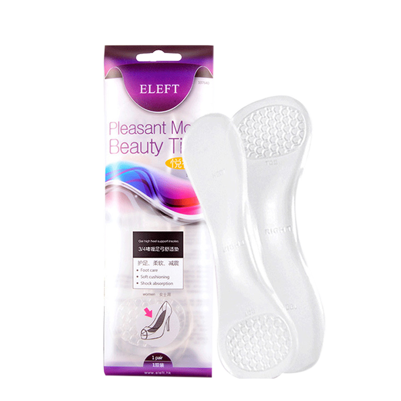 Eleft Gel Heel Grips, Anti-Friction, Non-Slip, Half-Size Insoles for High Heels And Leather Shoes, Transparent Invisible Size Adjustment, Gel 3/4 Insoles