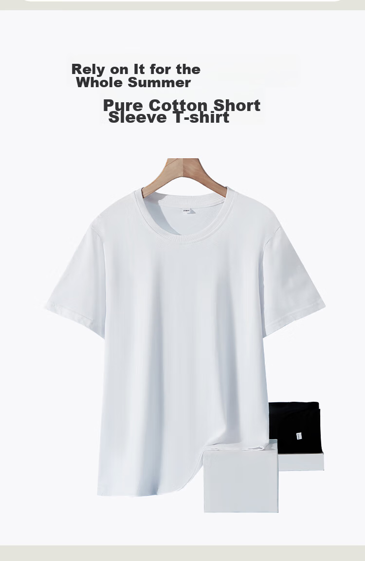 MiiOW Men's Short Sleeve T-Shirt 100% Combed Cotton Antibacterial Breathable Summer Thin Base Layer Shirt 13