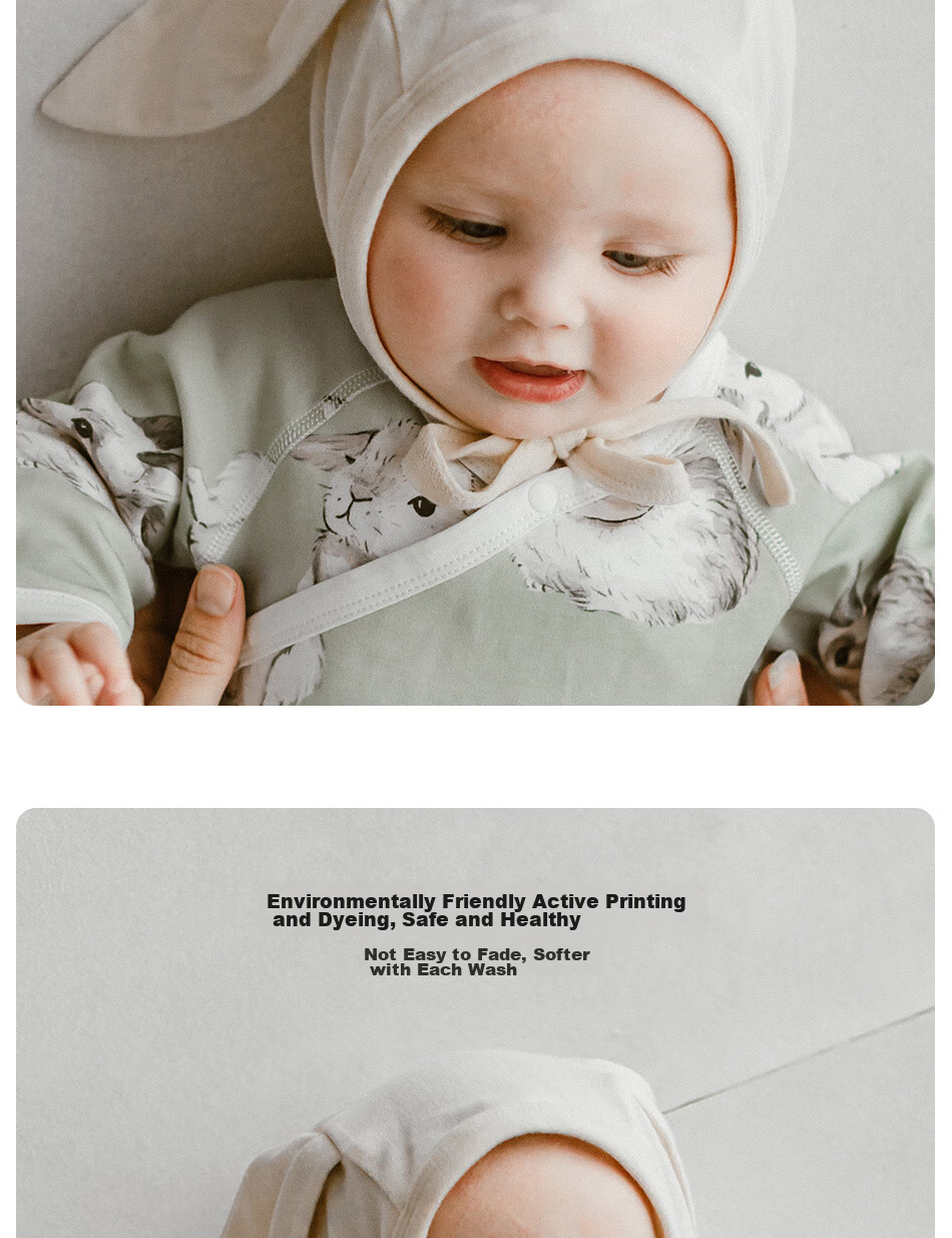 OAK FAMILY Newborn Baby Rabbit Ear Cap, Spring And Autumn Season, Pure Cotton Fontanelle Cap for Newborns, Children's Hat, 42cm 8