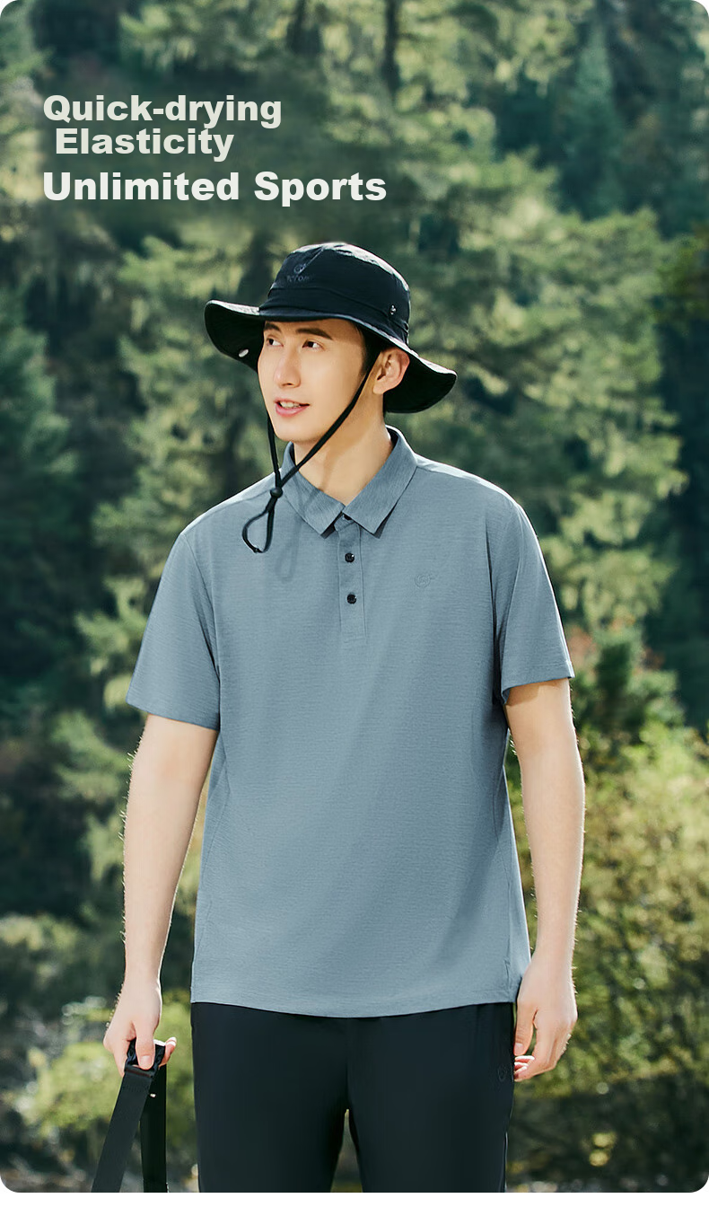 TECTOP Short-Sleeve T-Shirt for Men, Spring And Summer Outdoor Commute Business Casual POLO Shirt 2422147TX Blue Floral Yarn L 1