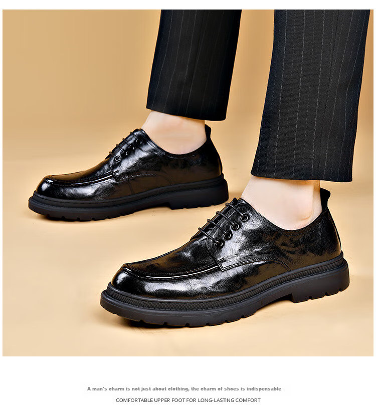 St&Sat Men's Shoes, Men's Hand-Scratched Leather Shoes, Business Casual Leather Shoes for Men, Black, Size 38 6