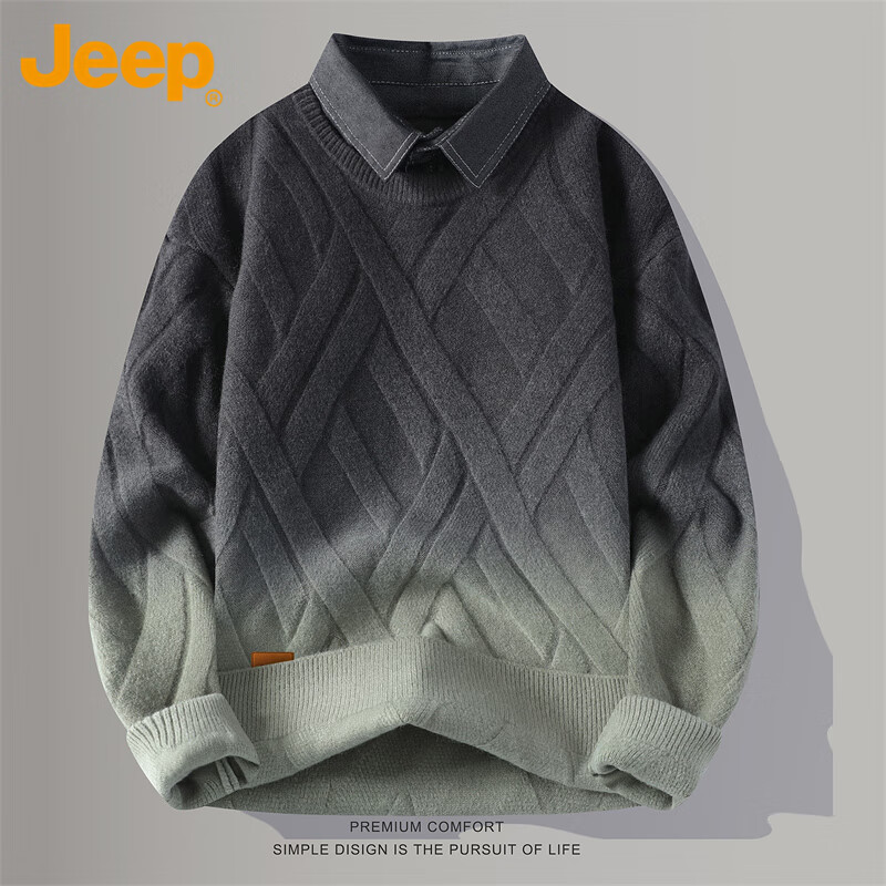 JEEP Men's Autumn Winter Sweater Shirt Collar Knitted Warm Top Green XL