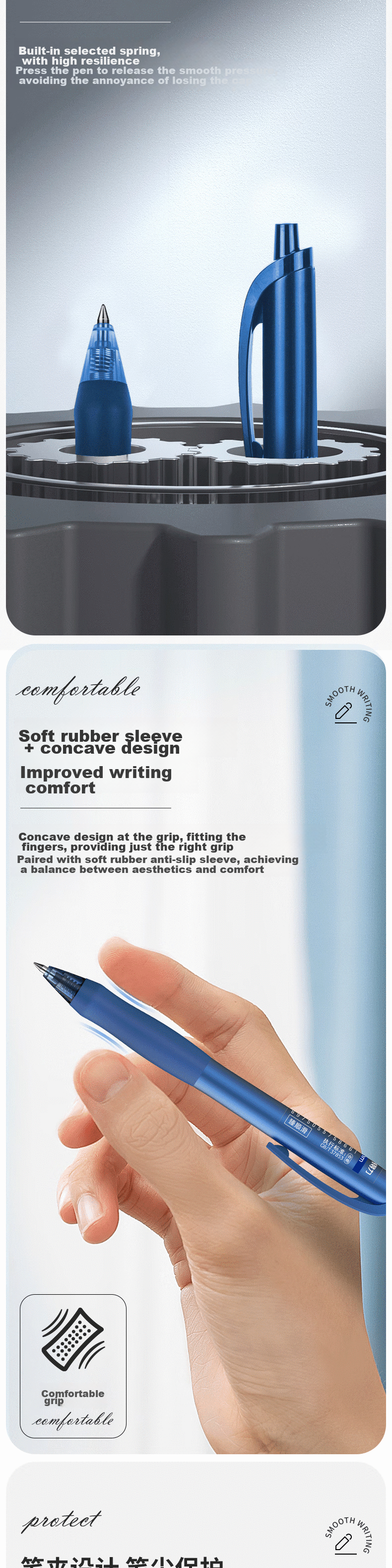 Deli Premium Smooth Retractable Gel Pen 0.5mm Bullet Tip Student Office Supplies Navy Blue 12 Pens/Box S60 Gaokao Exam 4