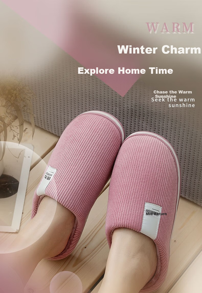 Huili Fleece-Lined Cotton Slippers for Men And Women, with Faux Rabbit Fur Lining, Temperature-Regulating And Comfortable Cotton Slippers for Men, Model HL0411, Leather Red, Size 36-37 1