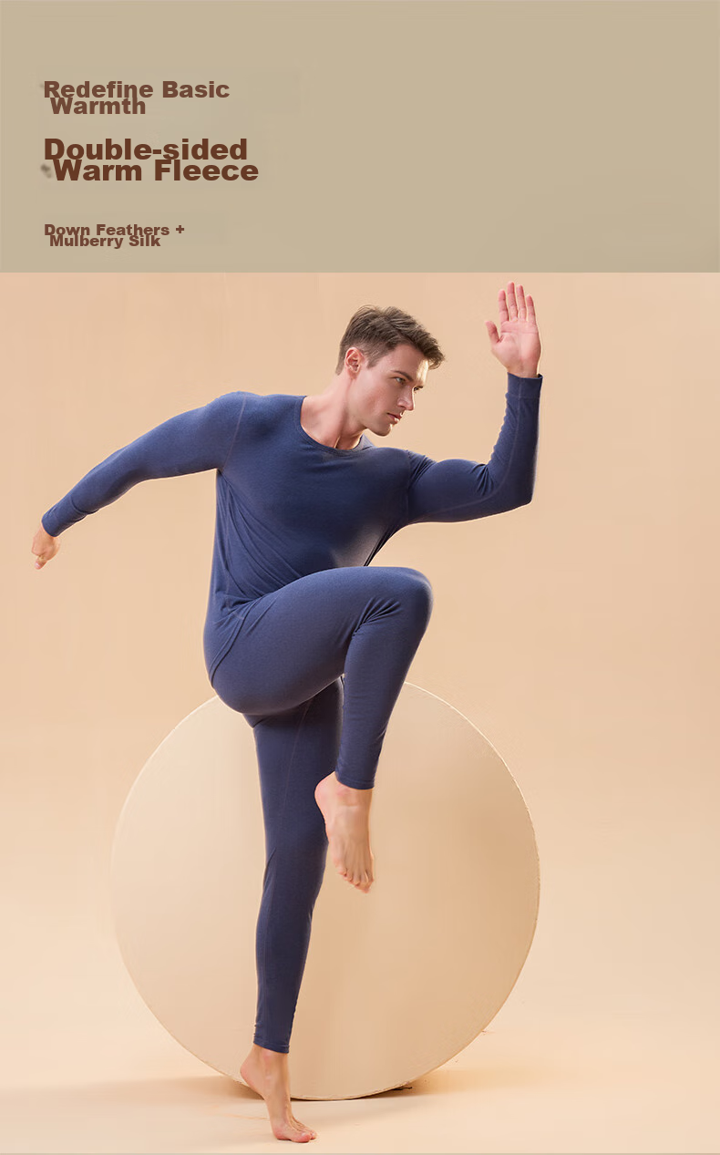 SNOWFLYING Men's Thermal Underwear Set, down And Silk Patch 10A Antibacterial Autumn And Winter Fleece-Lined Top And Bottom 2