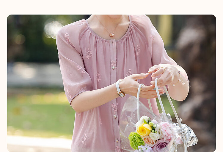 Dme Ice Cream Buttercream Shirt, Summer French Embroidered Blouse, Round Neck Comfortable Concealing Versatile Shirt for Women Top 4