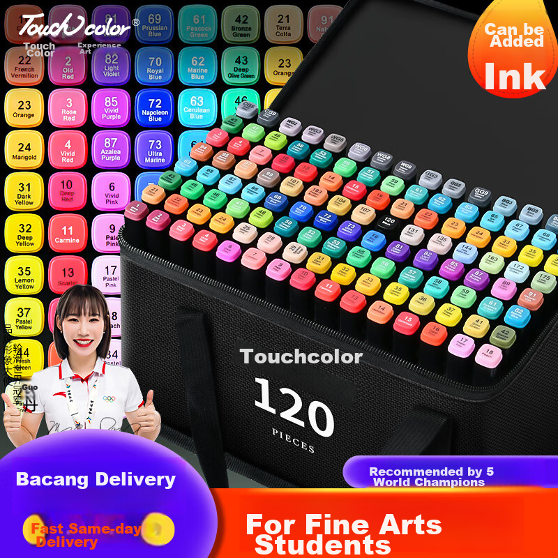 Маркеры Touchcolor, набор из 120 цветов, двусторонние, на спиртовой основе, для рисования и дизайна, артикул 100121405372