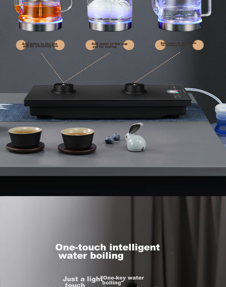 Biooner Fully Automatic Bottom Double Water Inlet Electric Kettle, Glass Water Boiler for Home And Office Use, Integrated Tea Table And Countertop, Built-In Electric Tea Stove, Tea Set Package, Light Luxury Silver Three-I 5