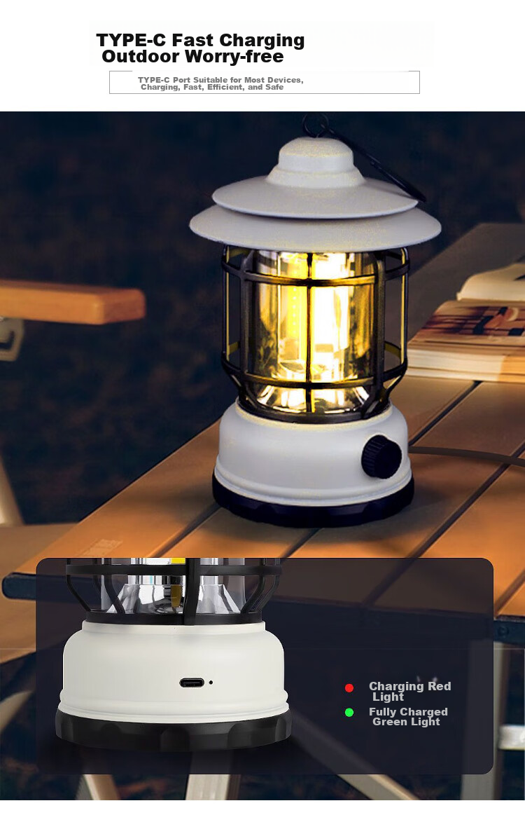 Lewang Retro Camping Light, Outdoor Tent Lamp, Home Emergency Lantern, Multi-Functional Handheld Vintage Lantern, Cream White 7