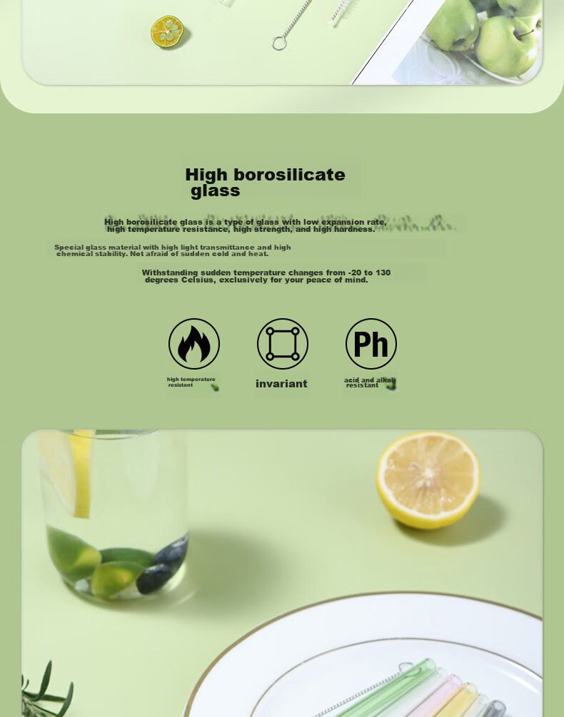 BJ High Borosilicate Glass Straw, Heat-Resistant Transparent Water Cup Straw, Non-Disposable Milk Tea Straw, Straw Set 4