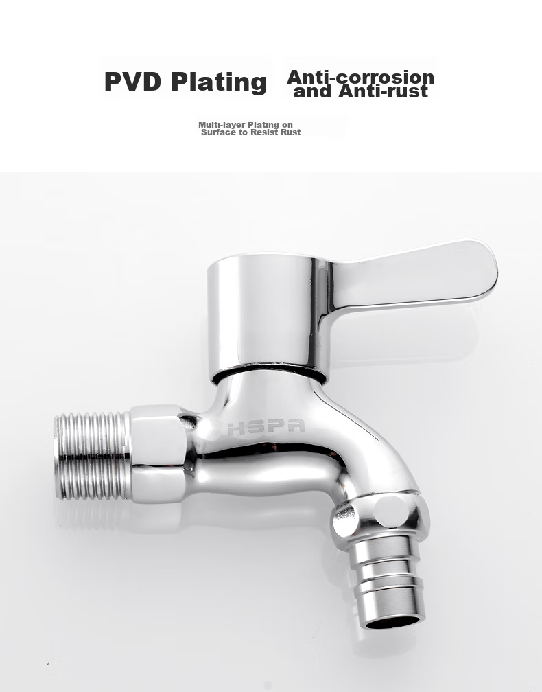 HSPA Washing Machine Faucet, One Inlet Two Outlets, Copper Material Double-Head Faucet, Single Cold Quick-Open 4-Point Spout, Universal 5112 7