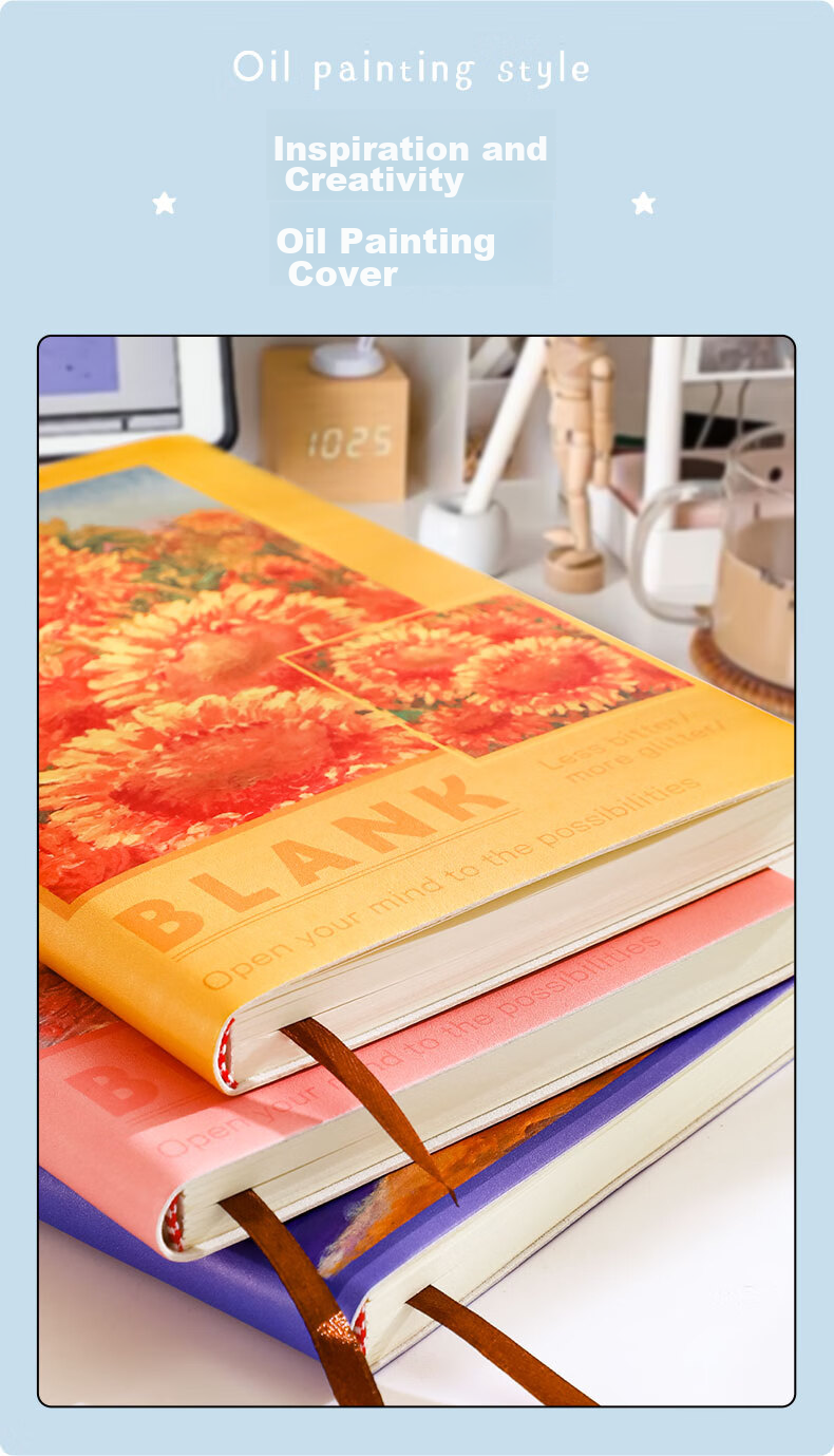 Faramon A5 Oil Painting Notebook, Blank Book, Museum Stamp Collection, Travel Stamping, Journaling, Stamp Collection Book, Vintage Travel Souvenir Book, Thickened Diary, Pink 3