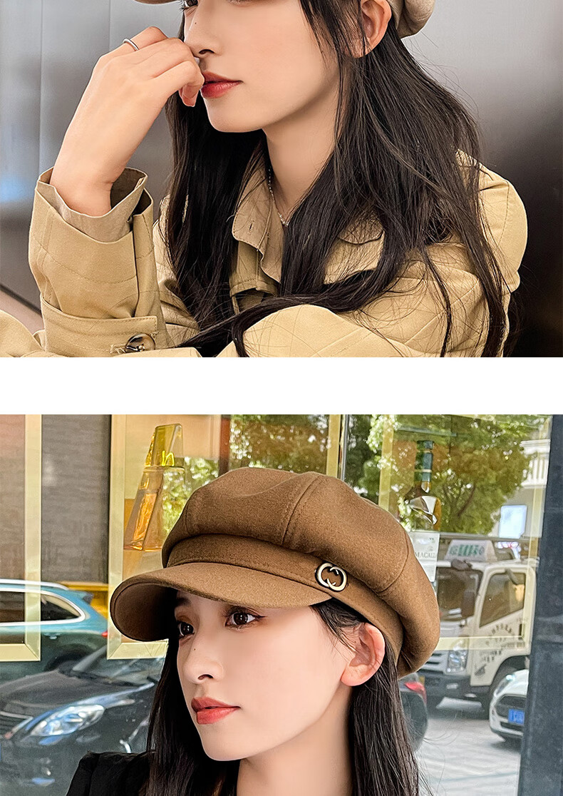 XUEXIMAN Women's Beret Korean Style British Vintage Versatile Face-Slimming Octagonal Painter Duckbill Cap 12