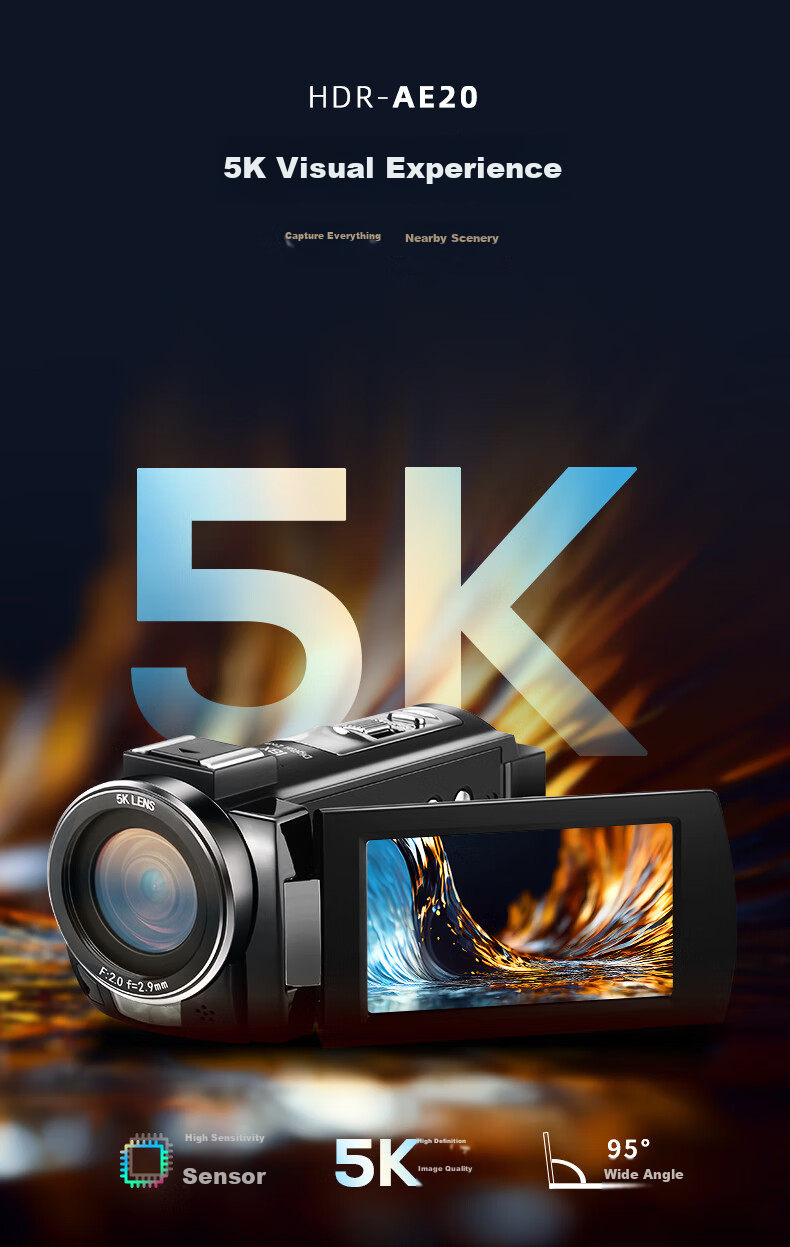 ORDRO AE20 5K Ultra HD DV Camera Dedicated Shooting Zoom Handheld Camcorder Anti-Shake Wide-Angle Wifi Connection Vlog Conference Short Video 7
