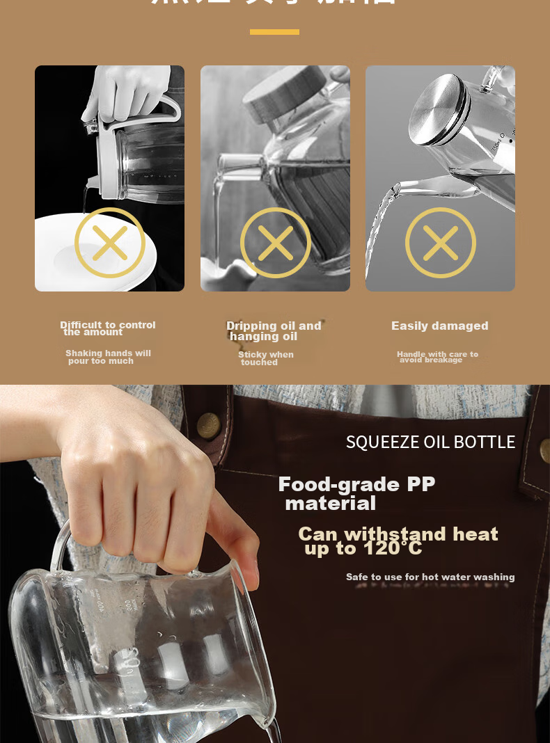 BJ Jiao Oil Bottle, 500ml*4 Pack, Squeeze Sauce Bottle, Vinegar Bottle, Soy Sauce Bottle, Oil Sprayer, Condiment Storage Squeeze Bottle 3