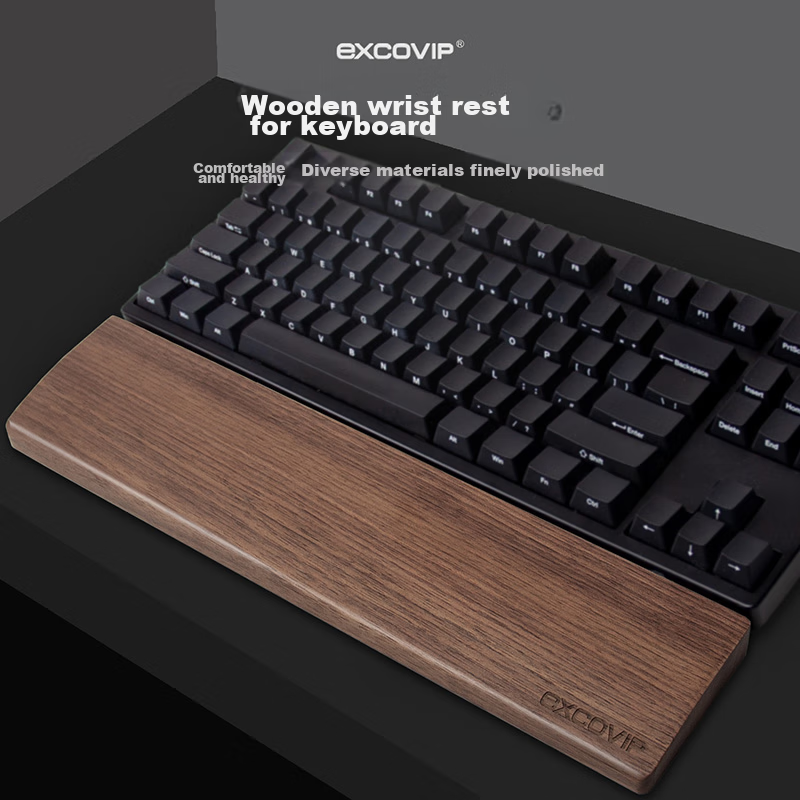 EXCO Walnut Wood 87-Key Solid Wood Keyboard Tray Mechanical Keyboard Handrest Computer Palm Rest Mouse Pad Wrist Support Gaming Wooden Wrist Rest 84-Key Large Size 9543 3