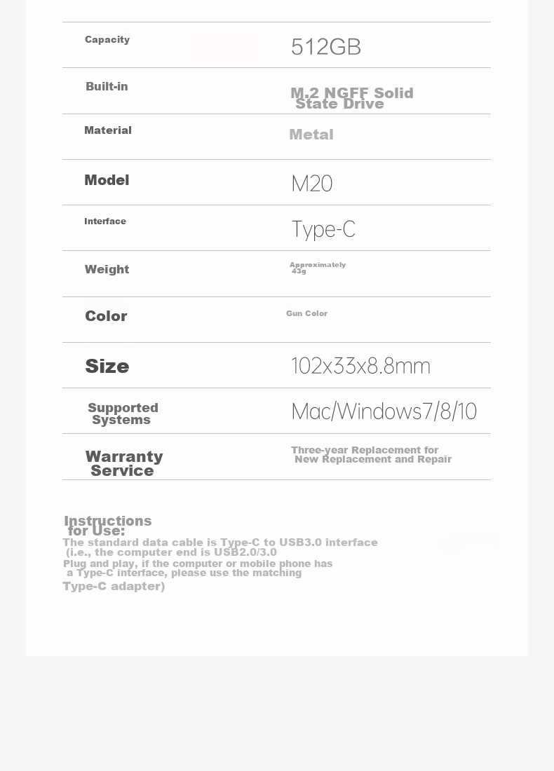 Xiaopan (XDISK) 512GB USB3.2 Portable Solid State Drive (PSSD), M Series, Type-C Gun Color, Ultra-Thin Fashionable Design, Direct Phone Connection, High-Speed, Shockproof, Compatible with MAC 12