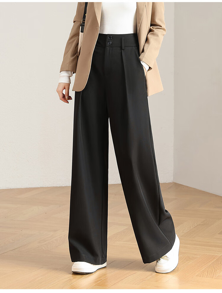 Dme Leg-Lengthening Wide Waist Pleated Design Solid Color Versatile Suit Pants for Women Wide-Leg Trousers Autumn Purple-Red M 17