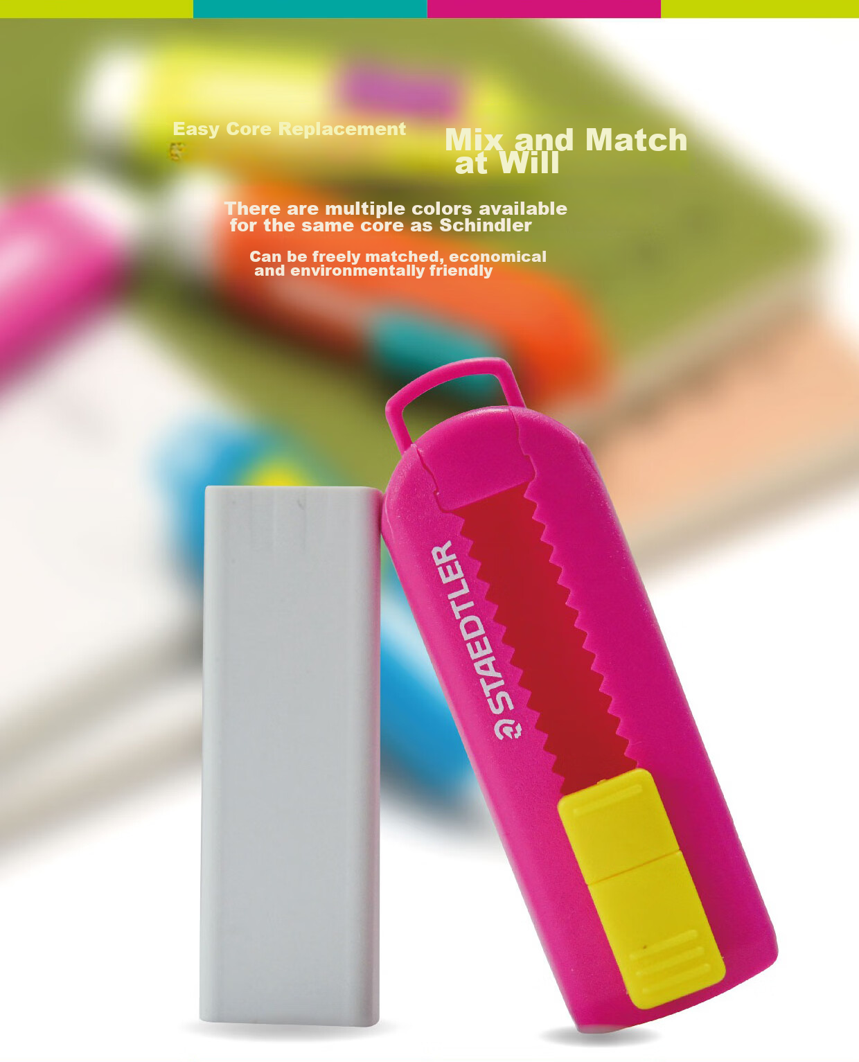 STAEDTLER Push-Pull Eraser, Retractable Lockable Eraser with Less Debris, Clean, for Elementary School Students, Essential for Back to School, Sketching And Drawing, Office Supplies - Mint Ice Gree 5