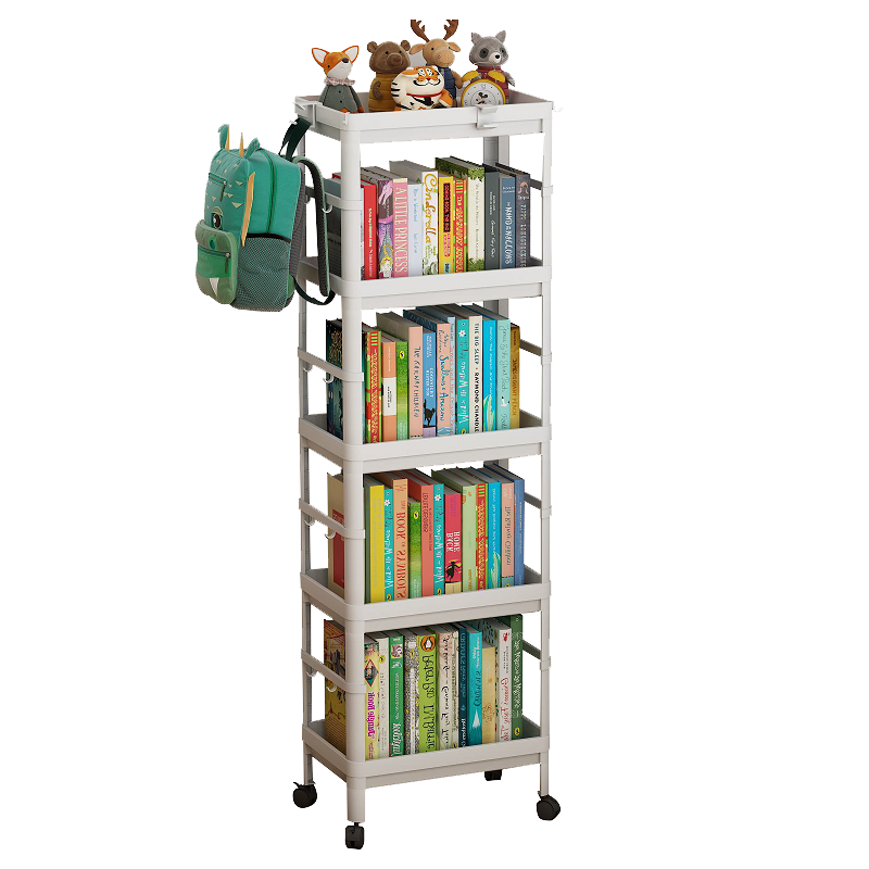 Anerya Mobile Bookshelf with Wheels, Simple Home Bedroom Book Storage Rack, 5 Tiers