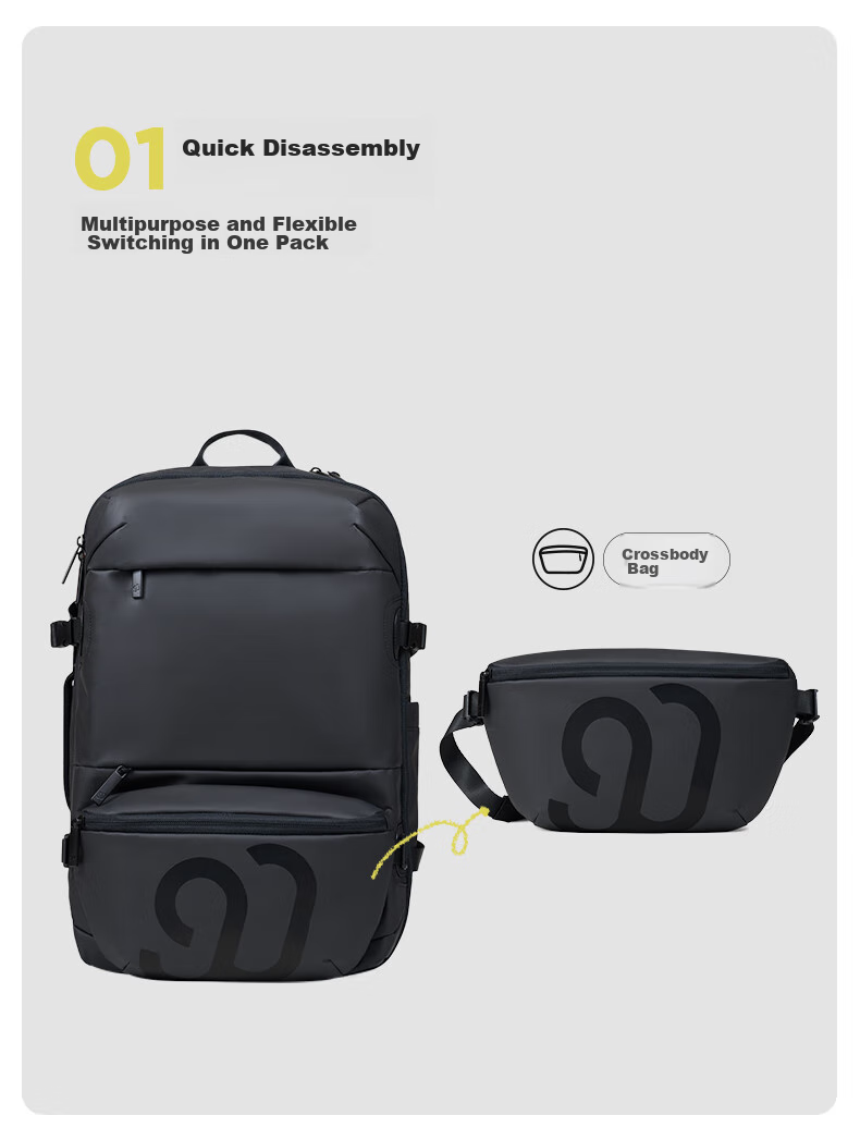 90Fen Travel Backpack, Detachable Multifunctional Sports Parent-Child Bag, Large Capacity Men's Backpack, Black 2