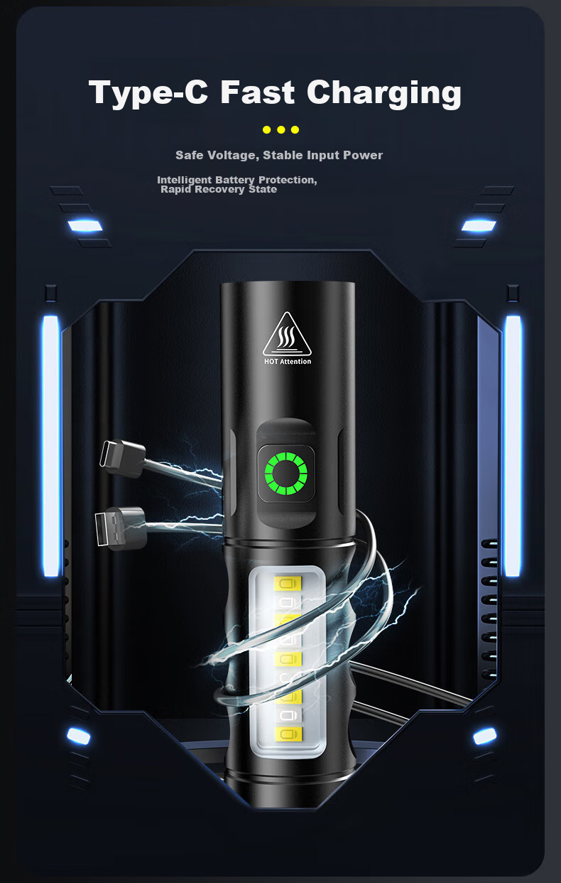 AIC Flashlight, High Brightness, Compact LED, Multi-Functional, Mini Portable, Rechargeable, for Outdoor, Home Use, Students, Survival 12
