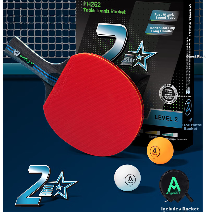 Deli & Angenite 2-Star Specialized Training Table Tennis Racket, Quick Return And Attack Basic Training Racket, Penhold Grip Single Racket 2