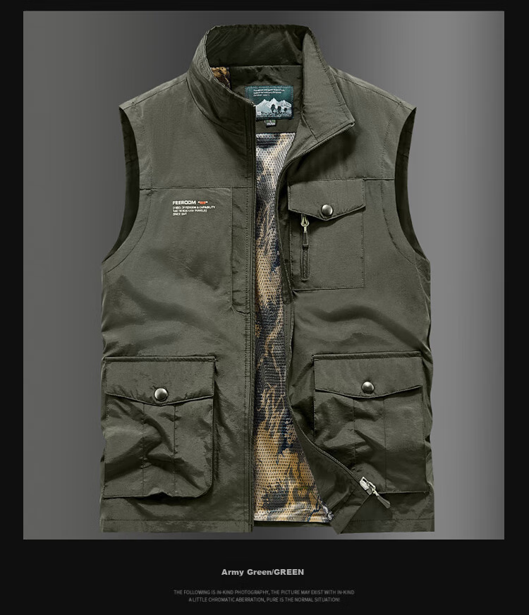 VANCAMEL Men's Vest, Outdoor Casual Multi-Pocket Sleeveless Waistcoat, Quick-Dry Loose Workwear Jacket, Khaki, XL 7