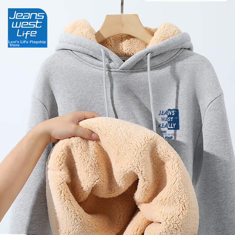 JEANSWEST LIFE Men's Lambswool Hoodie, Autumn And Winter Style with Hood, Fleece-Lined And Thickened for Warmth, Student Pullover Winter Top, Trendy 10