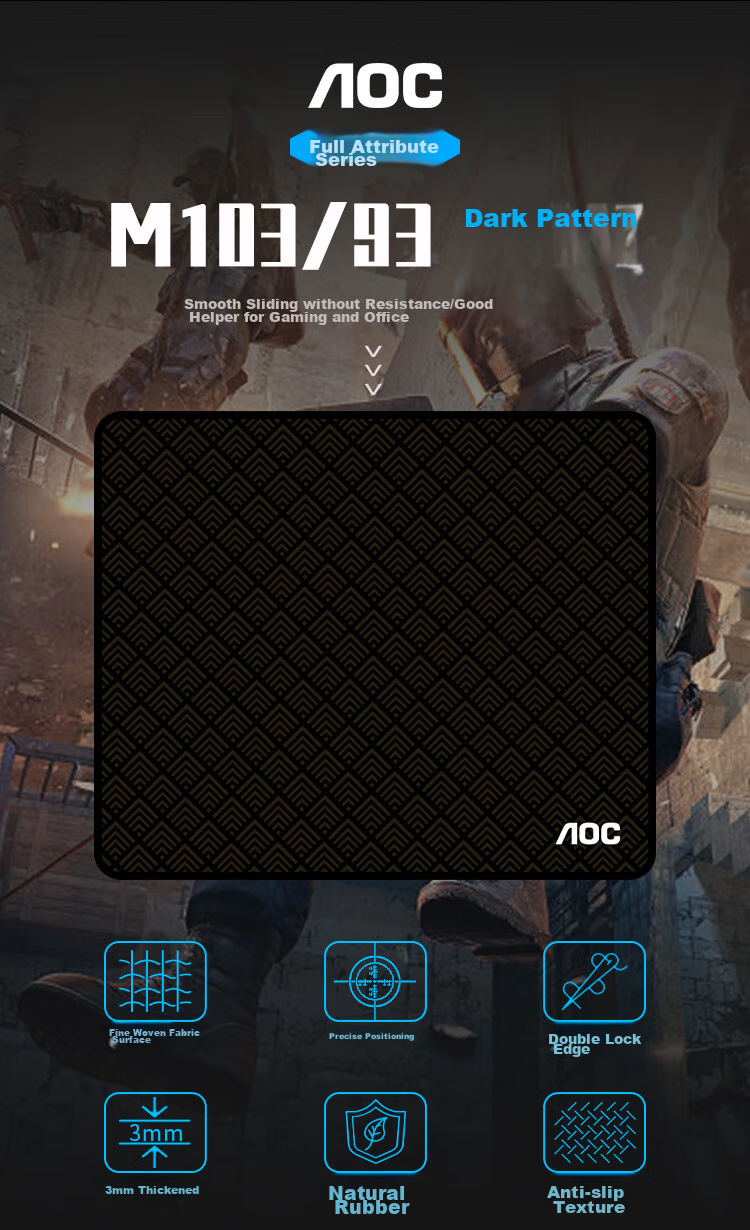 AOC Full-Property Series Gaming Mouse Pad, Small Size 300*250*4mm, Thickened with Locked Edges, Office Keyboard Computer Desk Pad, M111/93 Planet Black 1