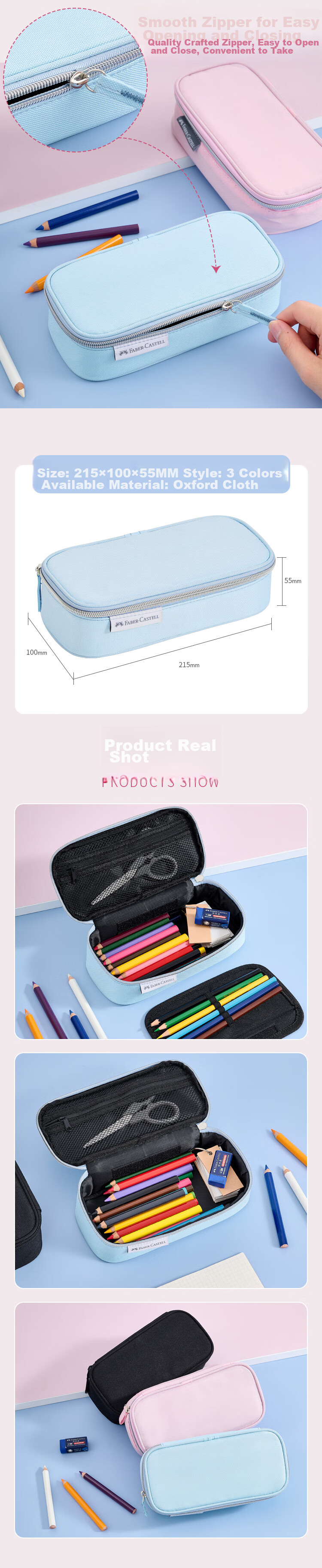 Faber-Castell Pencil Case for Elementary School Students, Multifunctional Large Capacity Stationery Box, Pencil Case for Middle School And Elementary Students, Stylish Pencil Case, Rose Shadow 3